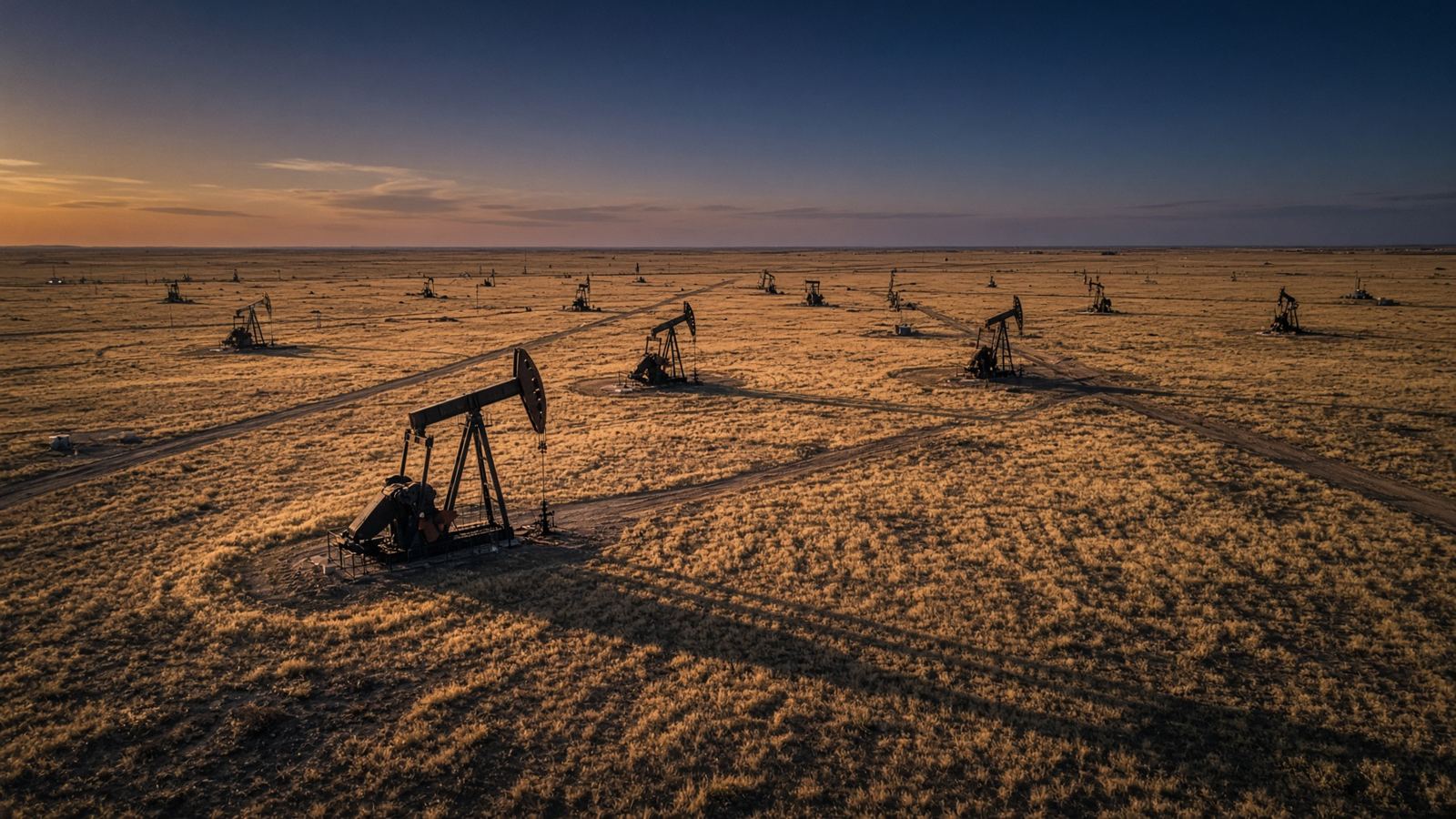 Oil field at dusk